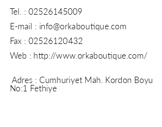 Orka Boutique Hotel iletiim bilgileri